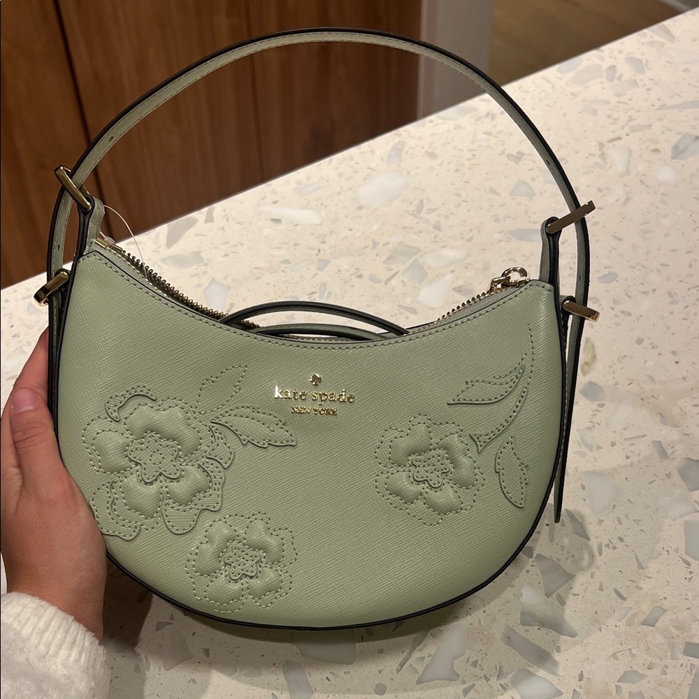 Kate Spade Mint Green Floral Shoulder Bag with wallet and long strap